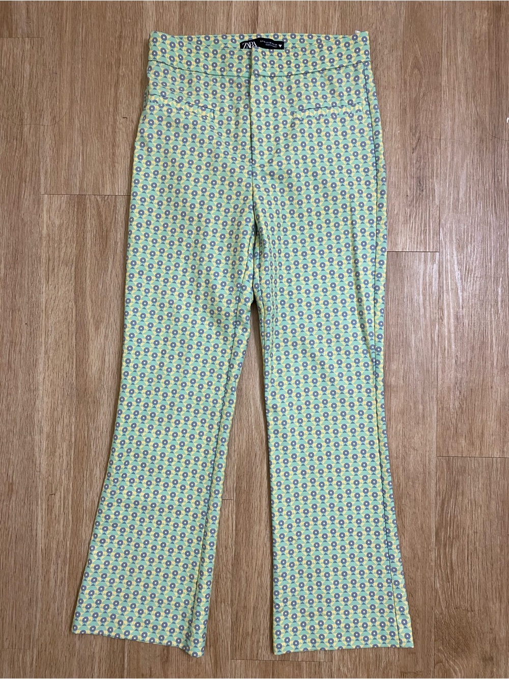 Zara green and Yellow Floral-Print Wide Leg Pants